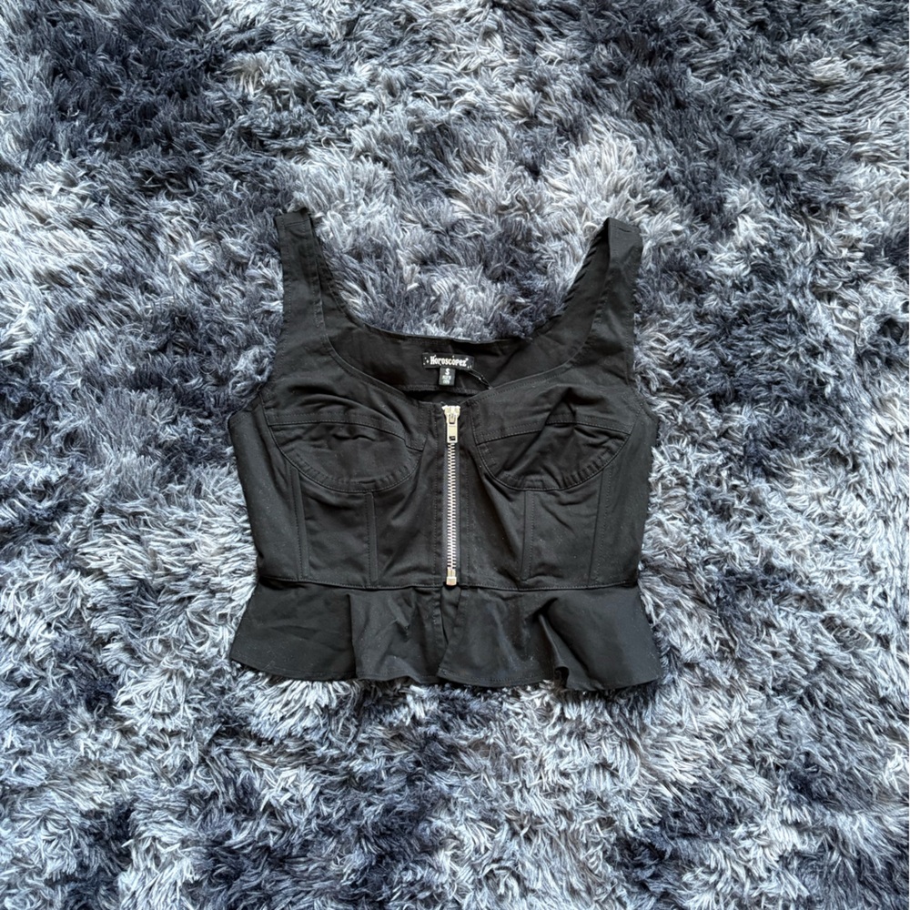 Dolls Kill Black Front Zip Crop Top Denim Sleeveless Top– Size Small (NWT)
